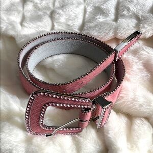 Genuine Leather pink rhinestone belt size S/M NWOT
